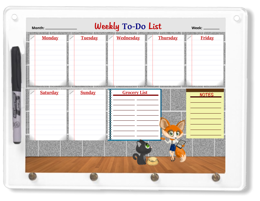Weekly To-Do-List Planner Dry Erase Board With Keychain Holder