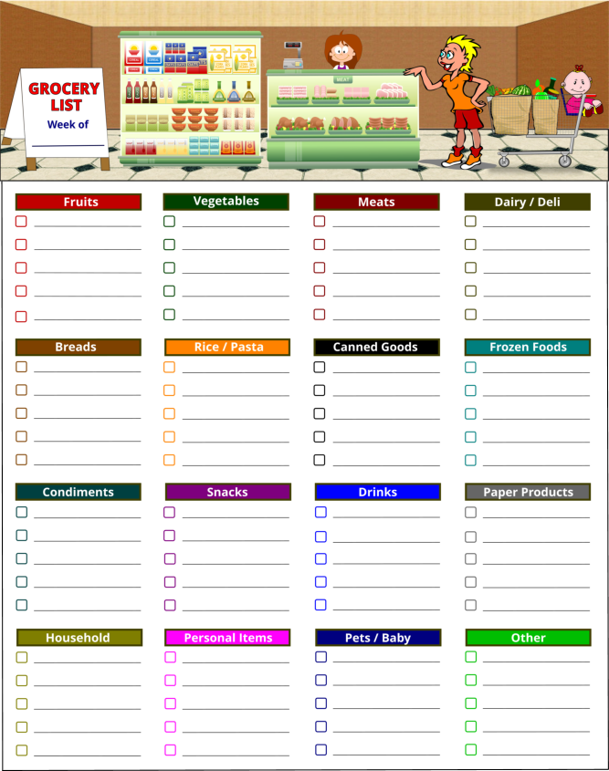 Grocery Shopping List with Categories Notepad