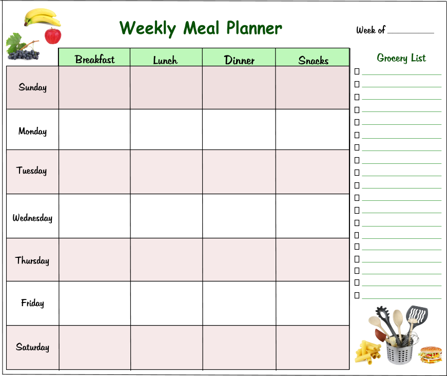 Weekly Meal Planner with Grocery List Notepad