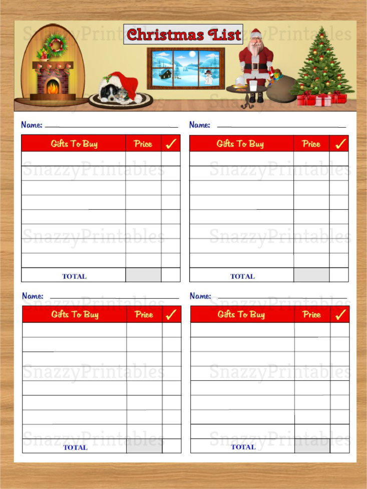 Christmas Gift List Printable - Instant Download PDF