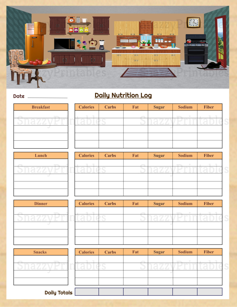 Daily Nutrition Log Printable - Instant Download PDF