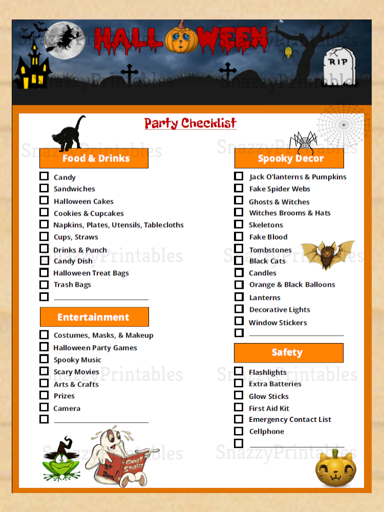 Halloween Party Checklist Printable Instant Download PDF Snazzy