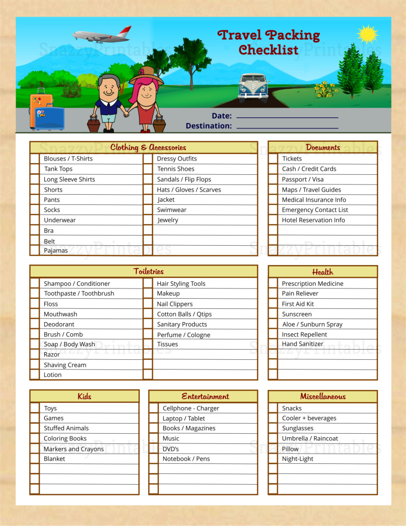 Travel Packing Checklist Printable - Instant Download PDF