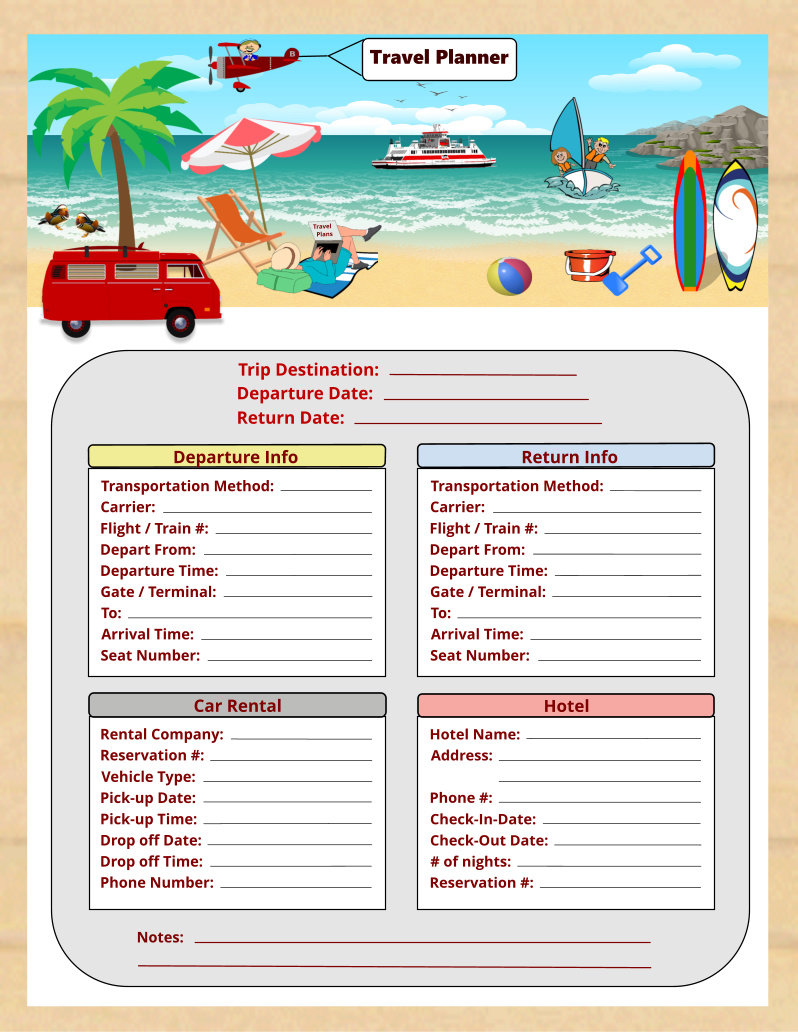Travel Planner Printable - Instant Download PDF