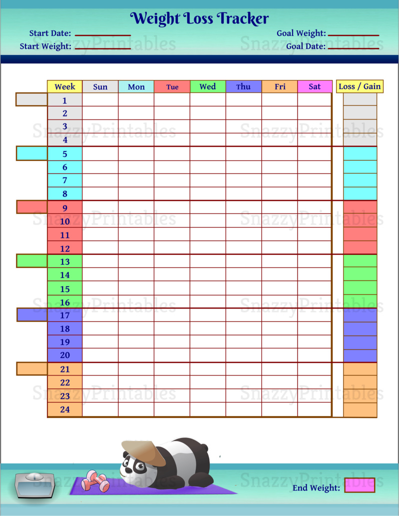 Cute Weight Loss Tracker Printable Instant Download PDF