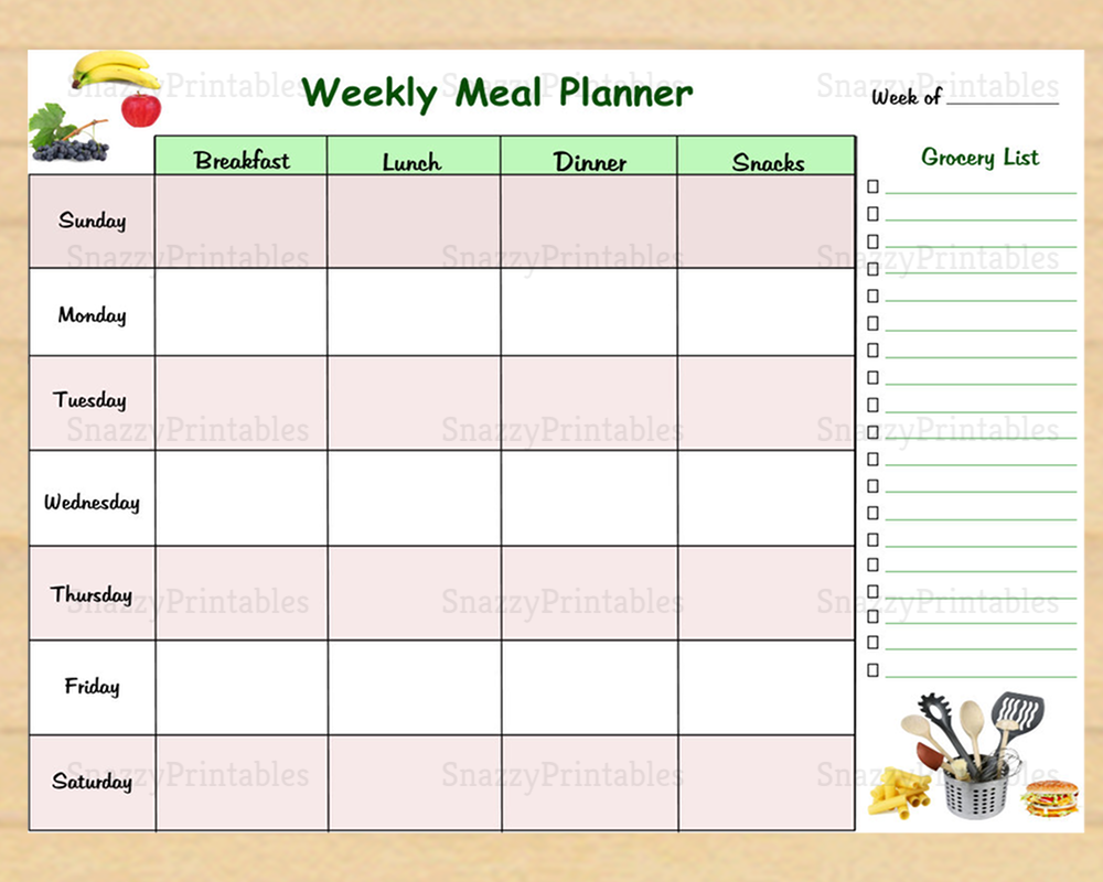 free printable meal planner and grocery list