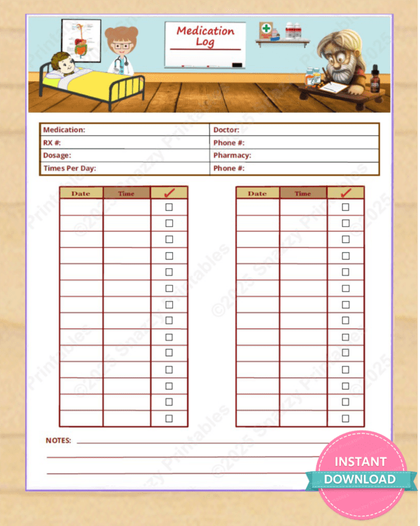 Printable Medication Log Checklist: RX Dosage Tracker PDF