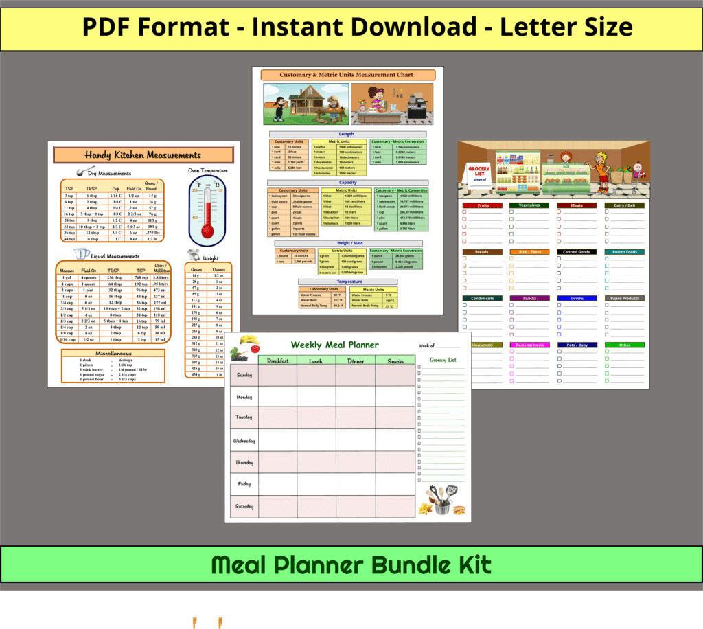 Printable Meal Planner Bundle Kit - Instant Download PDF