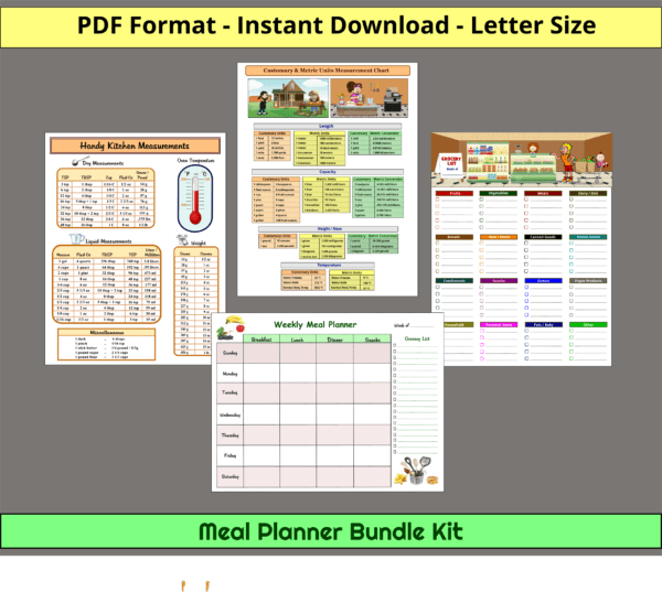 Printable Meal Planner Bundle Kit - Instant Download PDF
