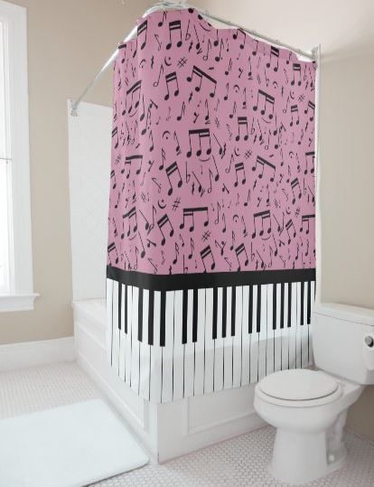Stylish piano keys and music notes shower curtains