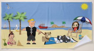 Beach Fun - Pug Givin' the Dog a Bone Beach Towel