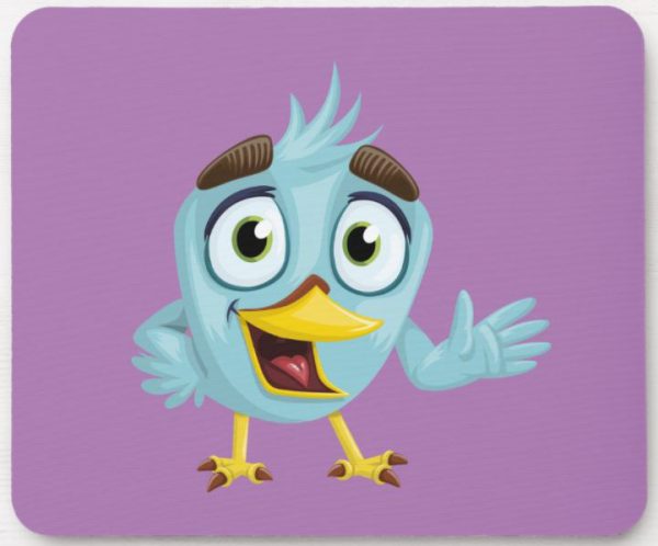 Charming Cartoon Blue Bird on Purple Mouse Pad