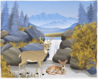 Deer in the Snowy Mountains Fleece Blanket