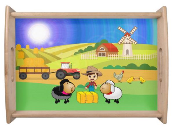 Cute Farmhouse, Sheep, and Chicks Serving Tray