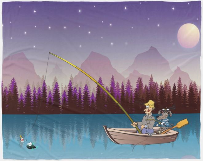 Fishing in the Moonlight Fleece Blanket