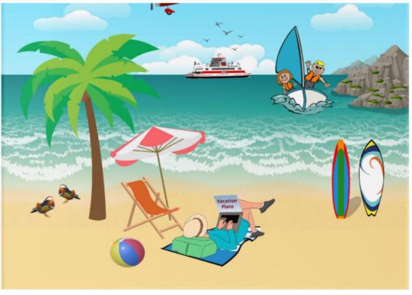 Kids Sailing, Mom Sun Tanning - Fun Beach Vacation Acrylic Print