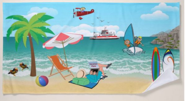 Kids Sailing, Mom Sun Tanning - Fun Beach Vacation Beach Towel