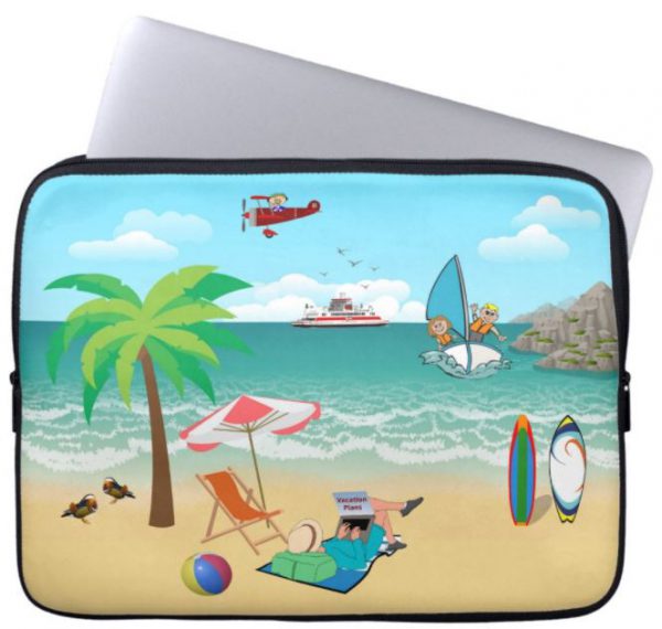 Kids Sailing, Mom Sun Tanning - Fun Beach Vacation Laptop Sleeve