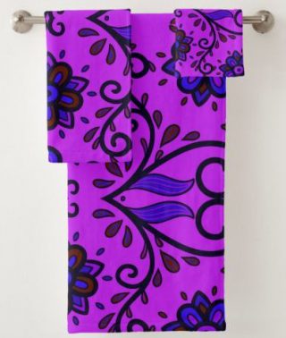 Purple Designs and Swirls Bathroom Towels