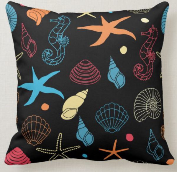Sea Life Starfish and Shells Throw Pillow