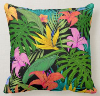 Tropical Flowers Throw Pillow