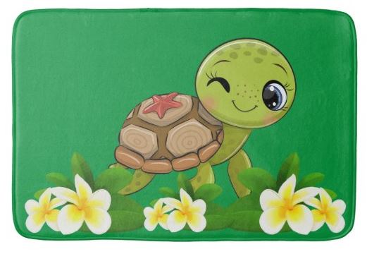 Cute Turtle In Green Bath Mat